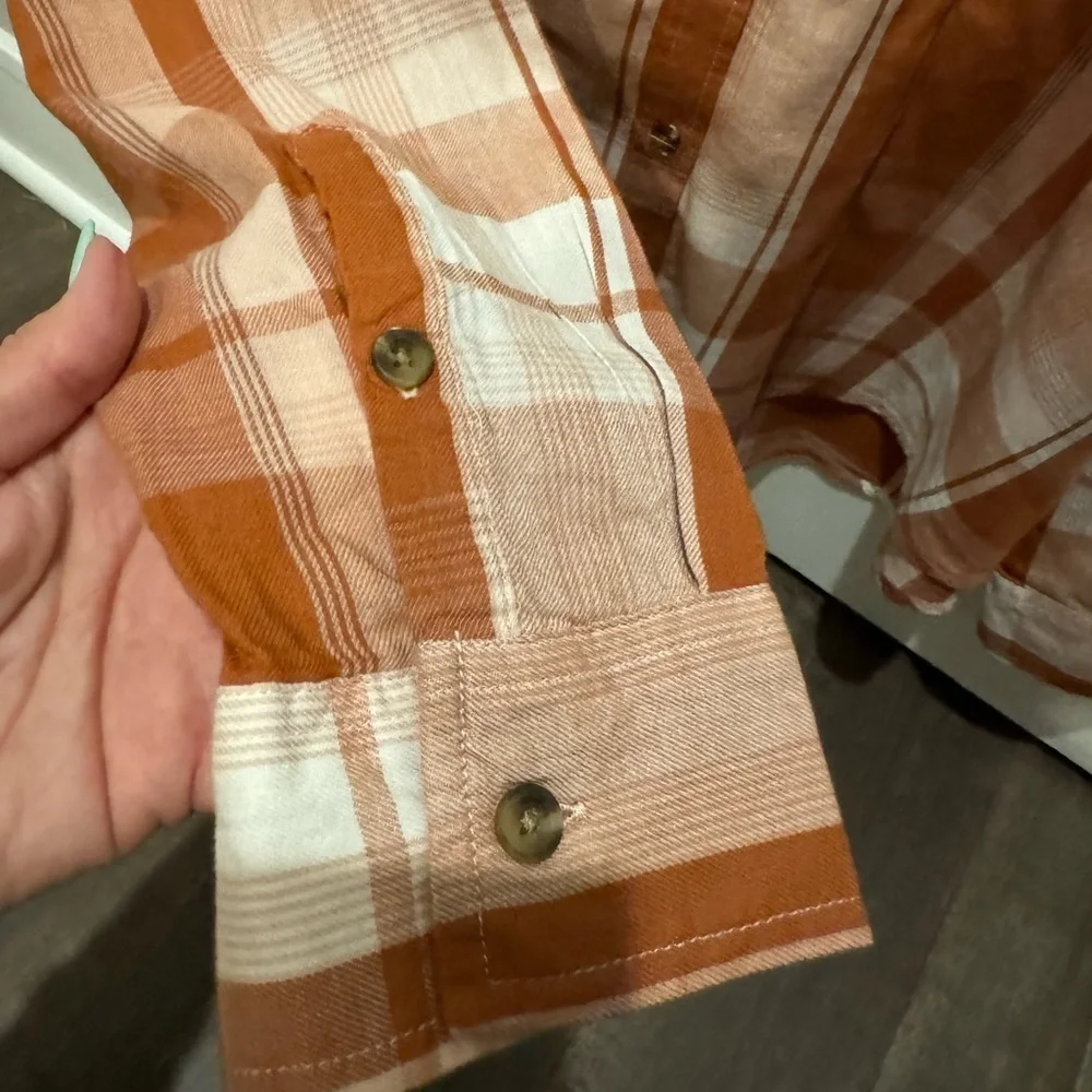 SO Orange Pumpkin Color Plaid Flannel Size L Longsleeve Button Up Shirt - Picture 8 of 14